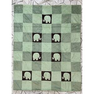 Amy Coe Baby Blanket elephant green patchwork Soft Minky Fleece Unisex Gift Warm